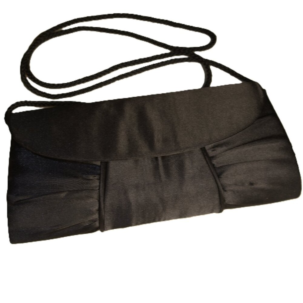 Classic Black Pleated Envelope Clutch with Shoulder Strap